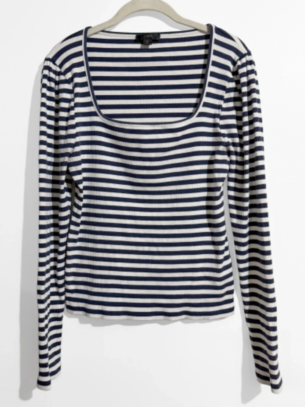 J. Crew Navy and White Stripe Ribbed Stretch Square Neck Top Size Extra Large